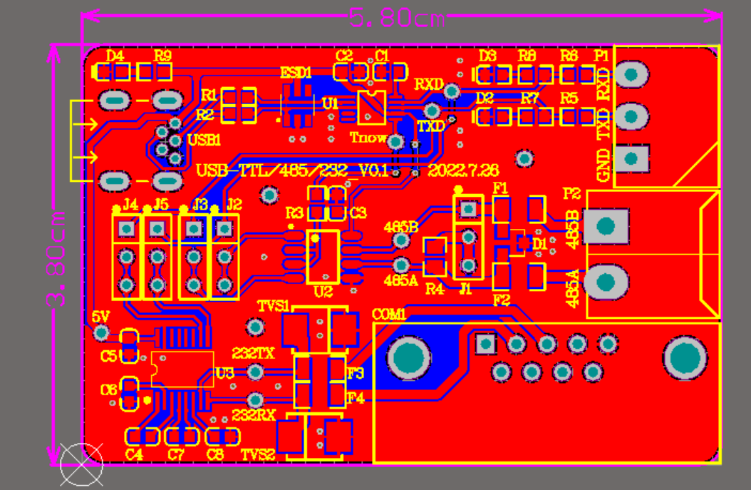 CH340E芯片设计  Mini_USB接口转RS232_485串口AD硬件(原理图+PCB)